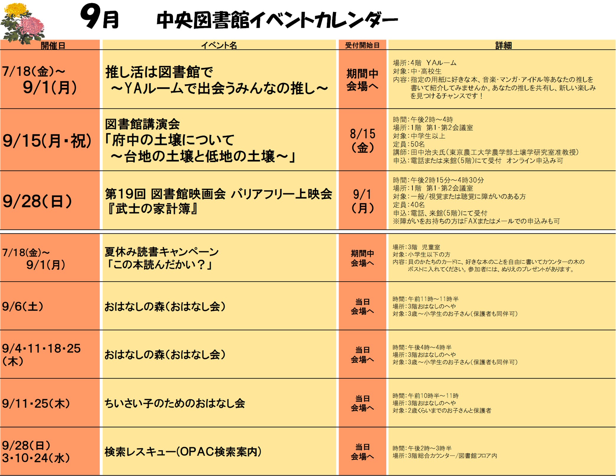 2025年9月イベントカレンダー