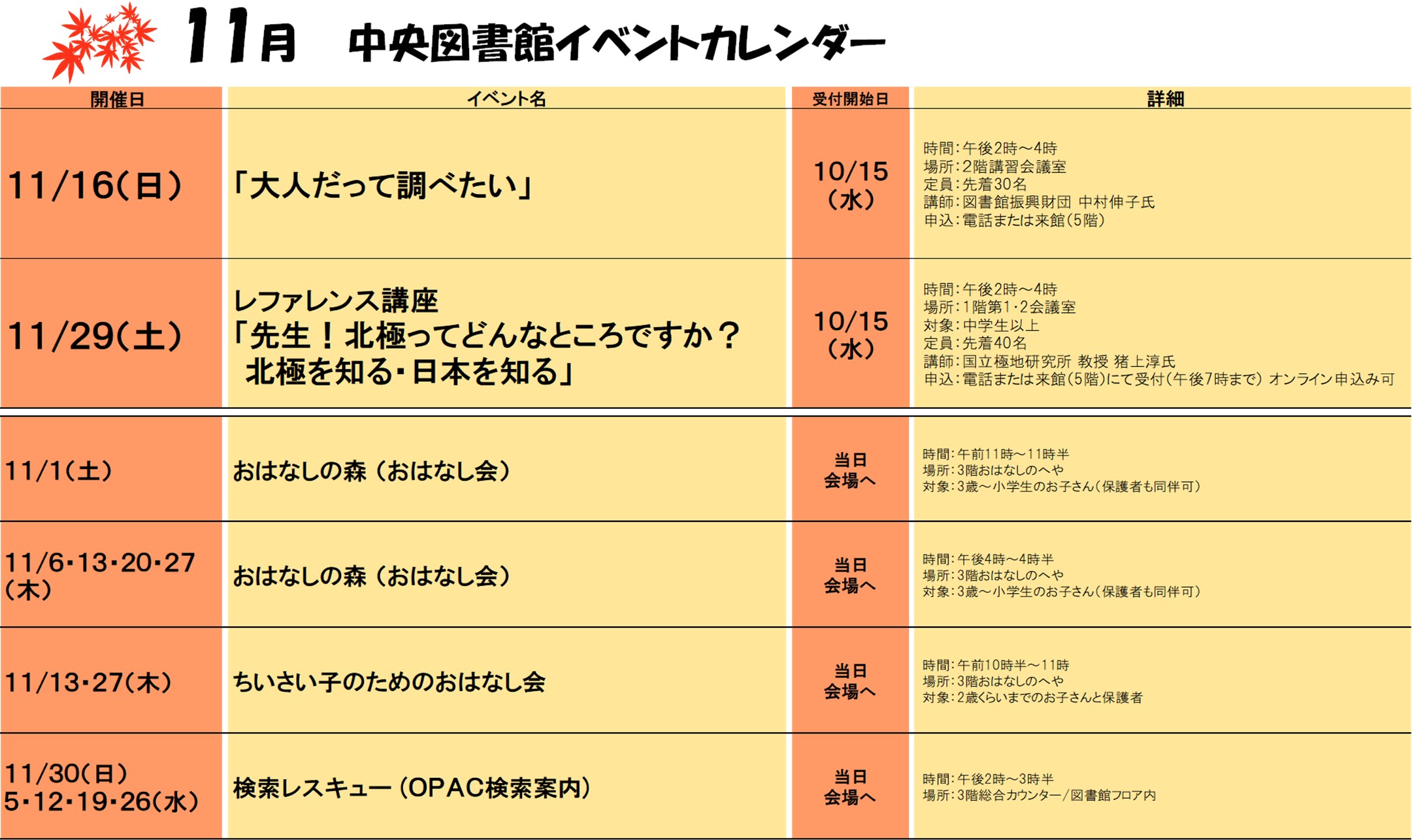 2025年11月イベントカレンダー