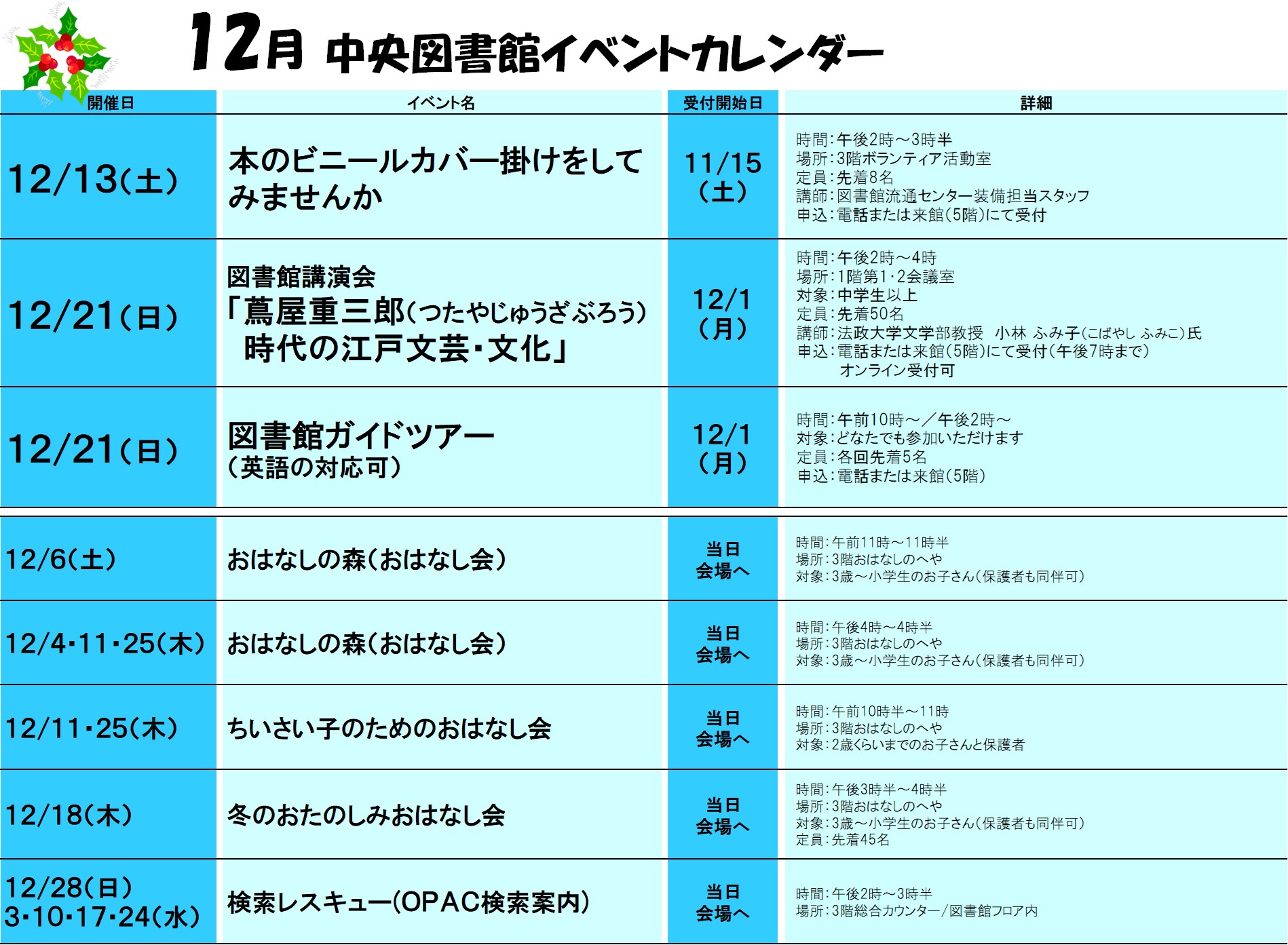 2025年12月イベントカレンダー