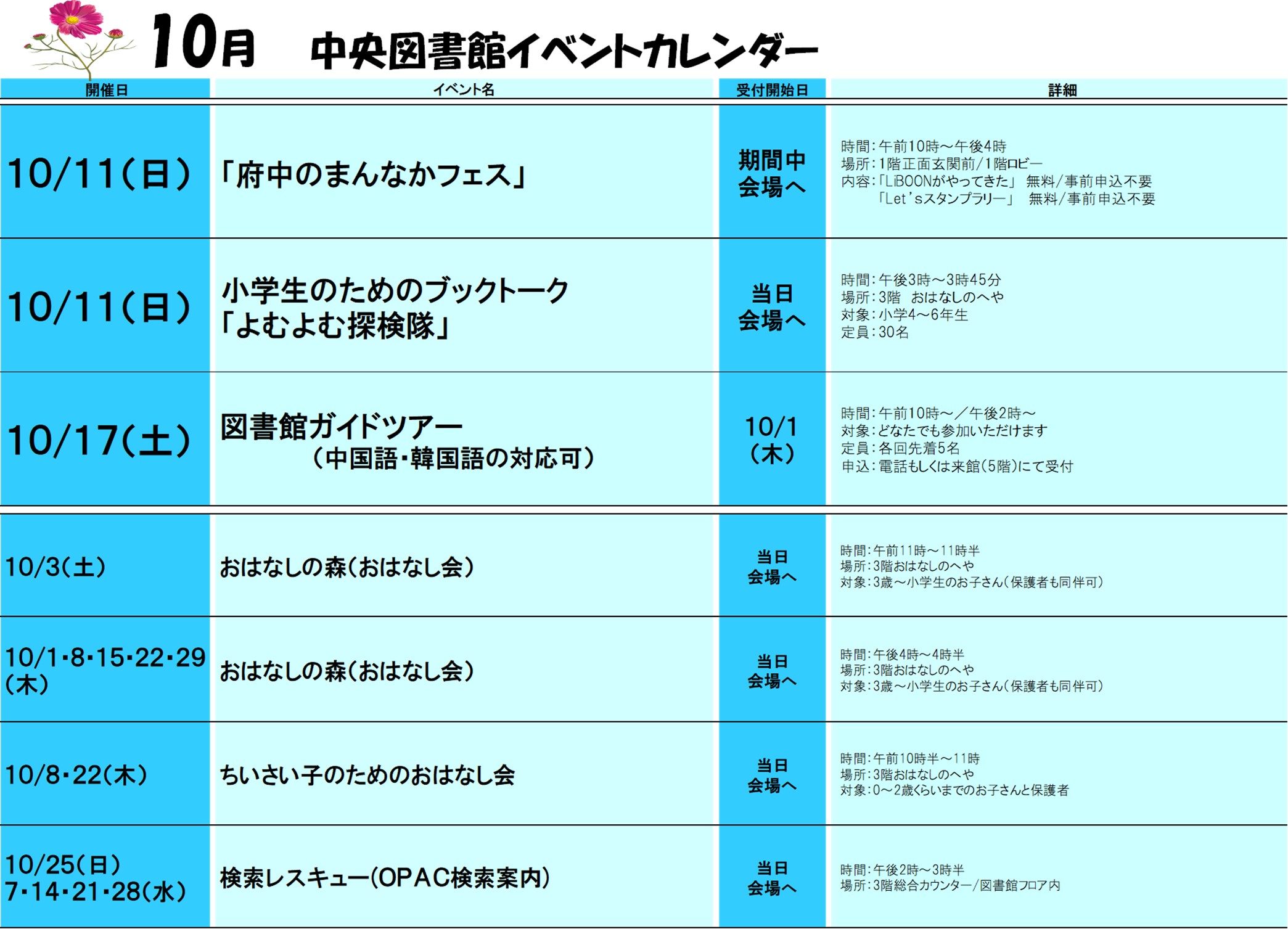 2026年10月イベントカレンダー