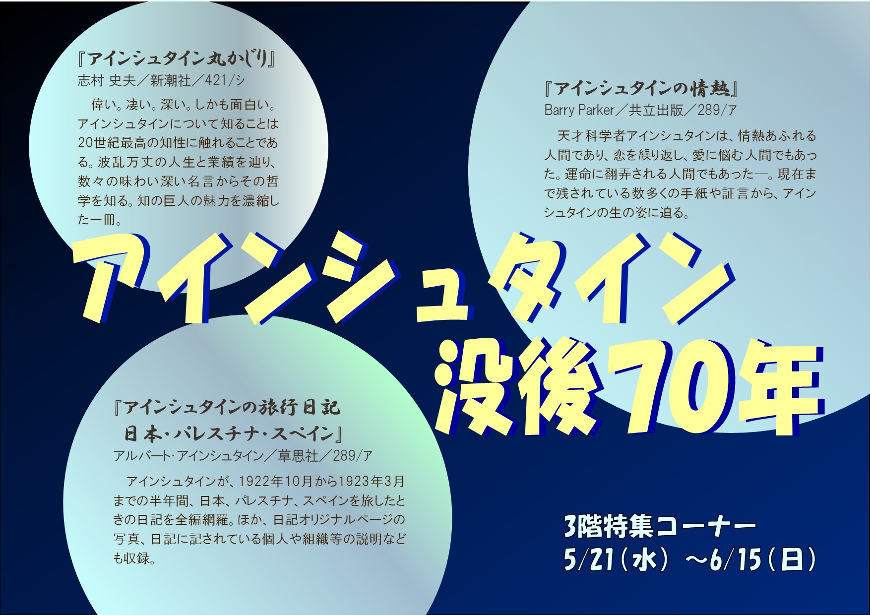 特集展示「アインシュタイン没後70年記念」
