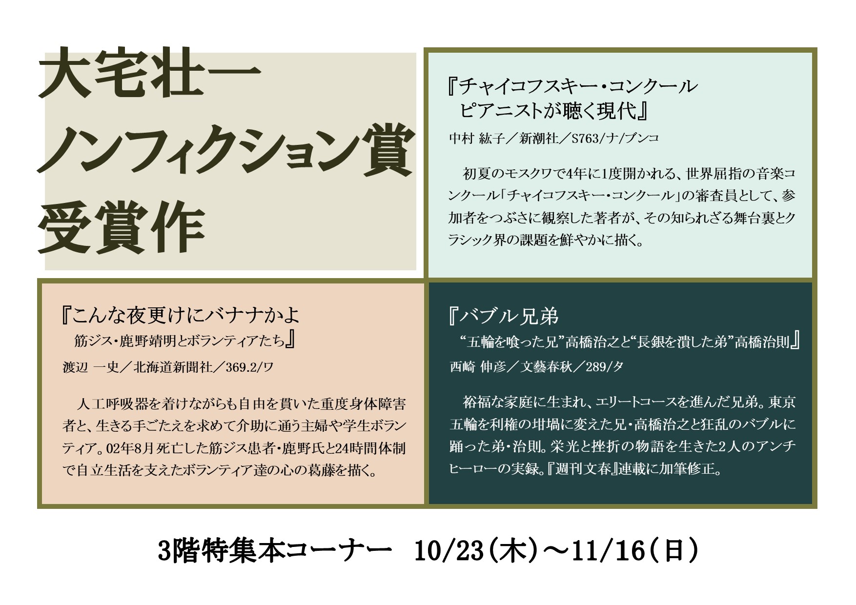 特集展示「大宅壮一ノンフィクション賞受賞作」